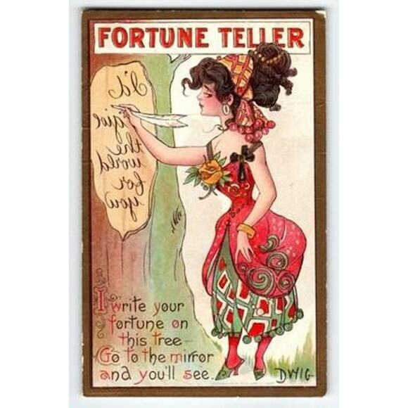 Vintage 1910s Fortune Teller Artist Postcard by Clare Victor Dwiggins - Picture 1 of 2